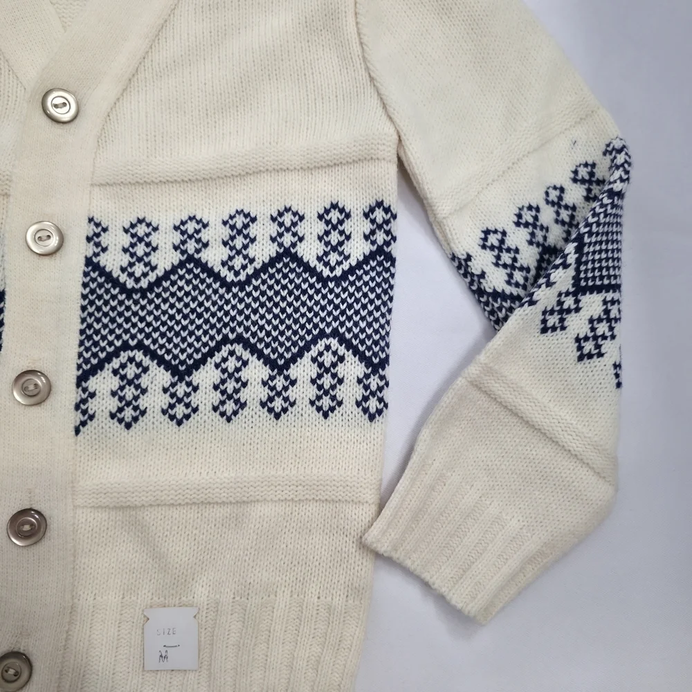 Vintage 70s Boys Nordic Cardigan 4T 5T Cream Blue Sweater